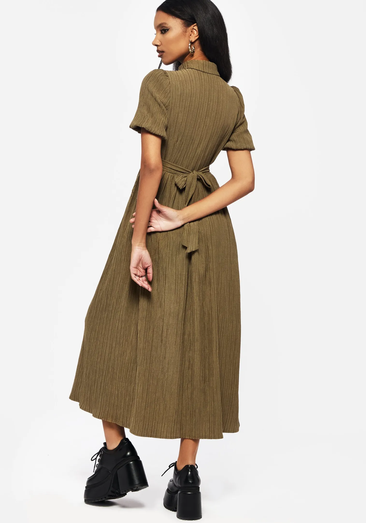 Ramaria Embroidered Puff Sleeve Button Up Midaxi Shirt Dress