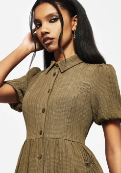 Ramaria Embroidered Puff Sleeve Button Up Midaxi Shirt Dress