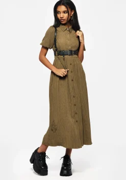 Ramaria Embroidered Puff Sleeve Button Up Midaxi Shirt Dress