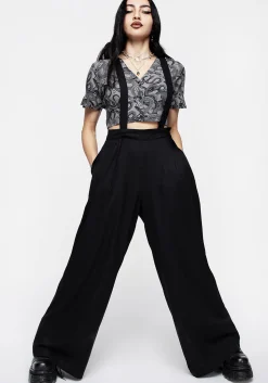 Realm Wide Leg Suspender Trouser - Midnight Black