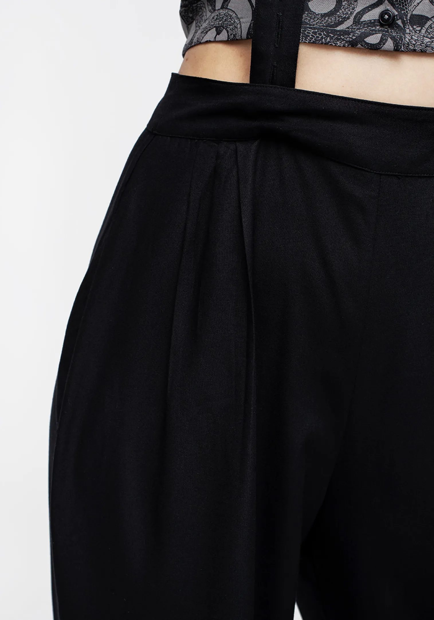 Realm Wide Leg Suspender Trouser - Midnight Black