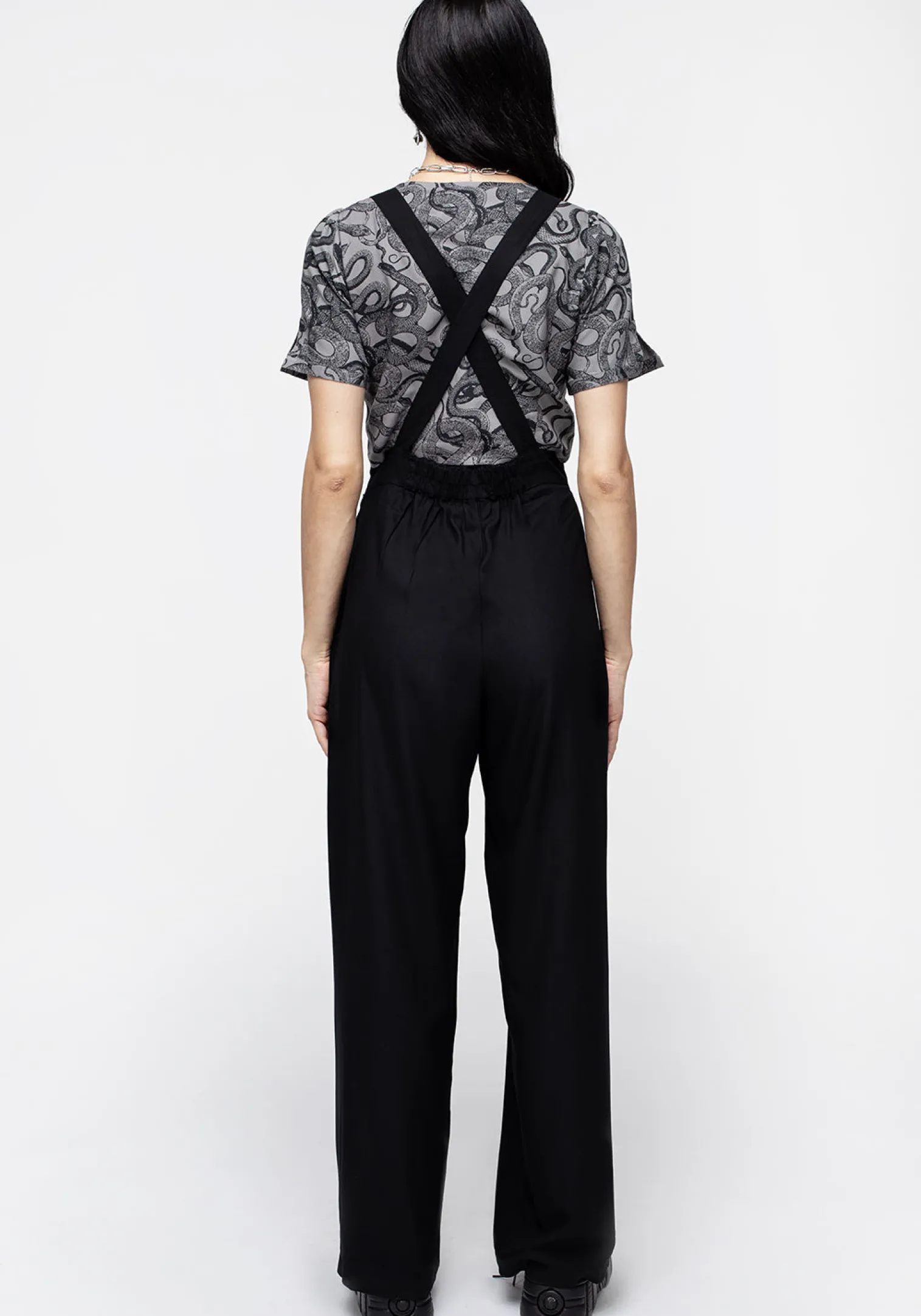 Realm Wide Leg Suspender Trouser - Midnight Black
