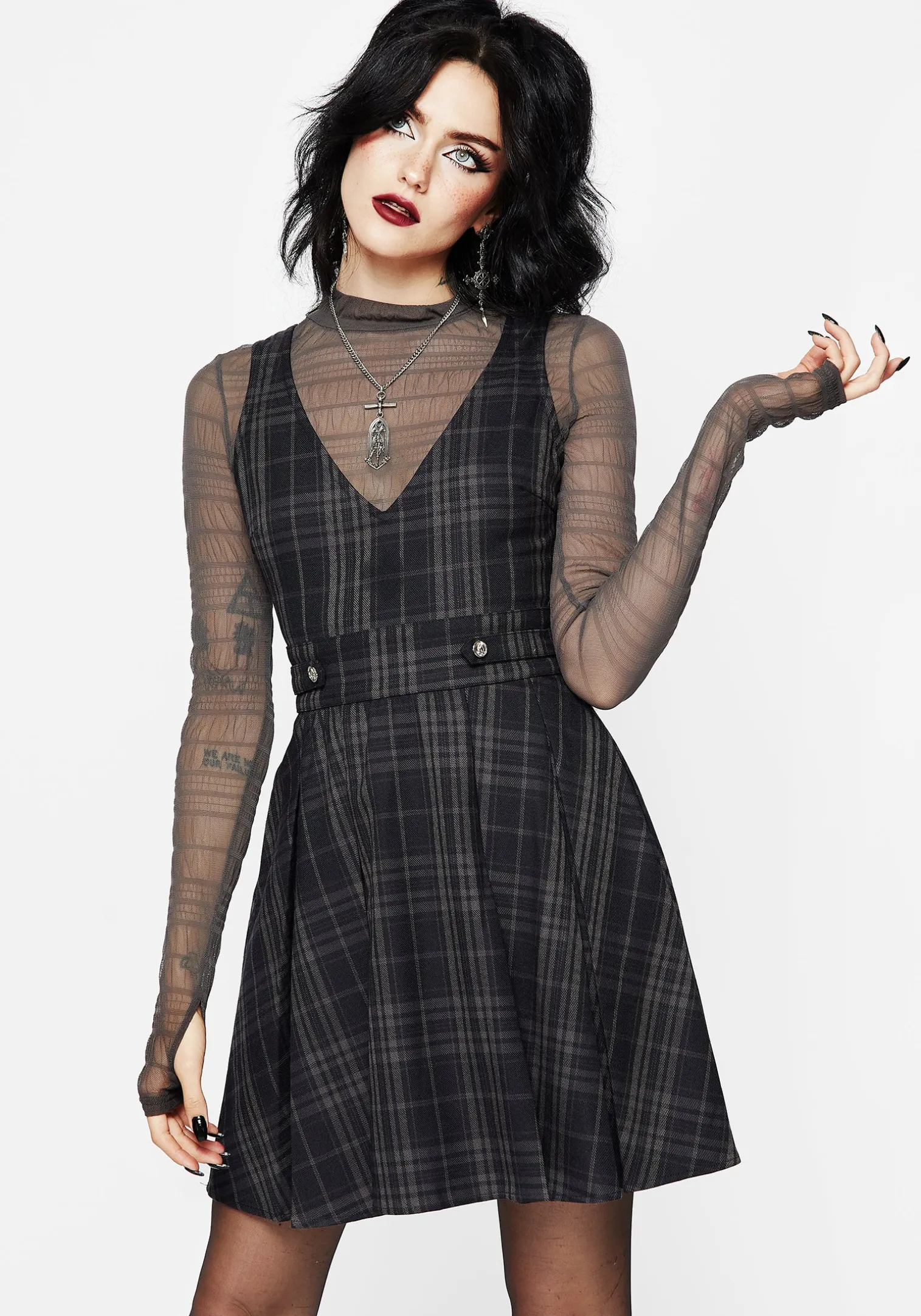 Reckless Check Mini Pinafore Dress
