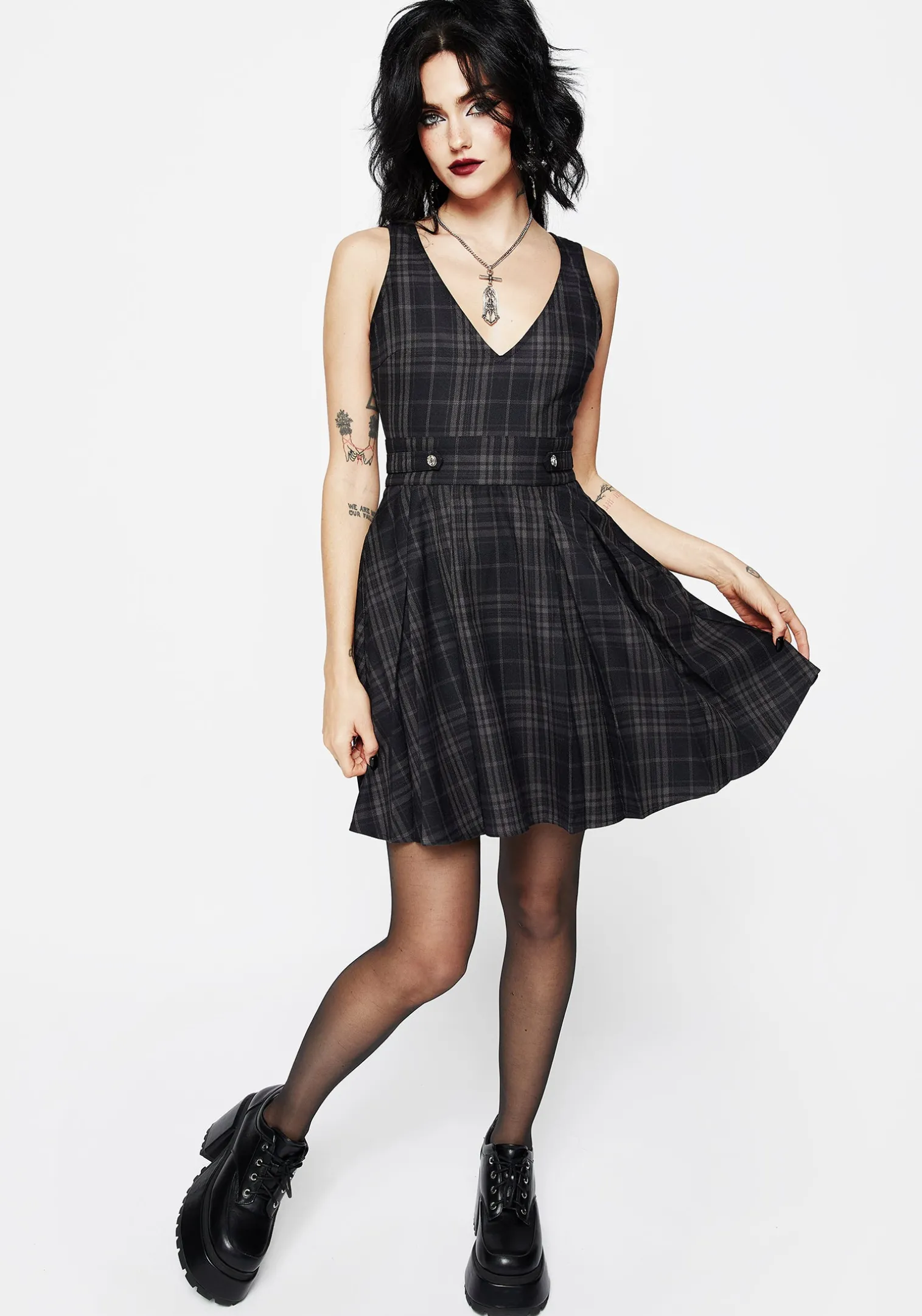 Reckless Check Mini Pinafore Dress