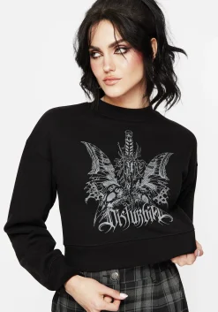 Requiem Graphic Print Crew Neck Crop Sweatshirt