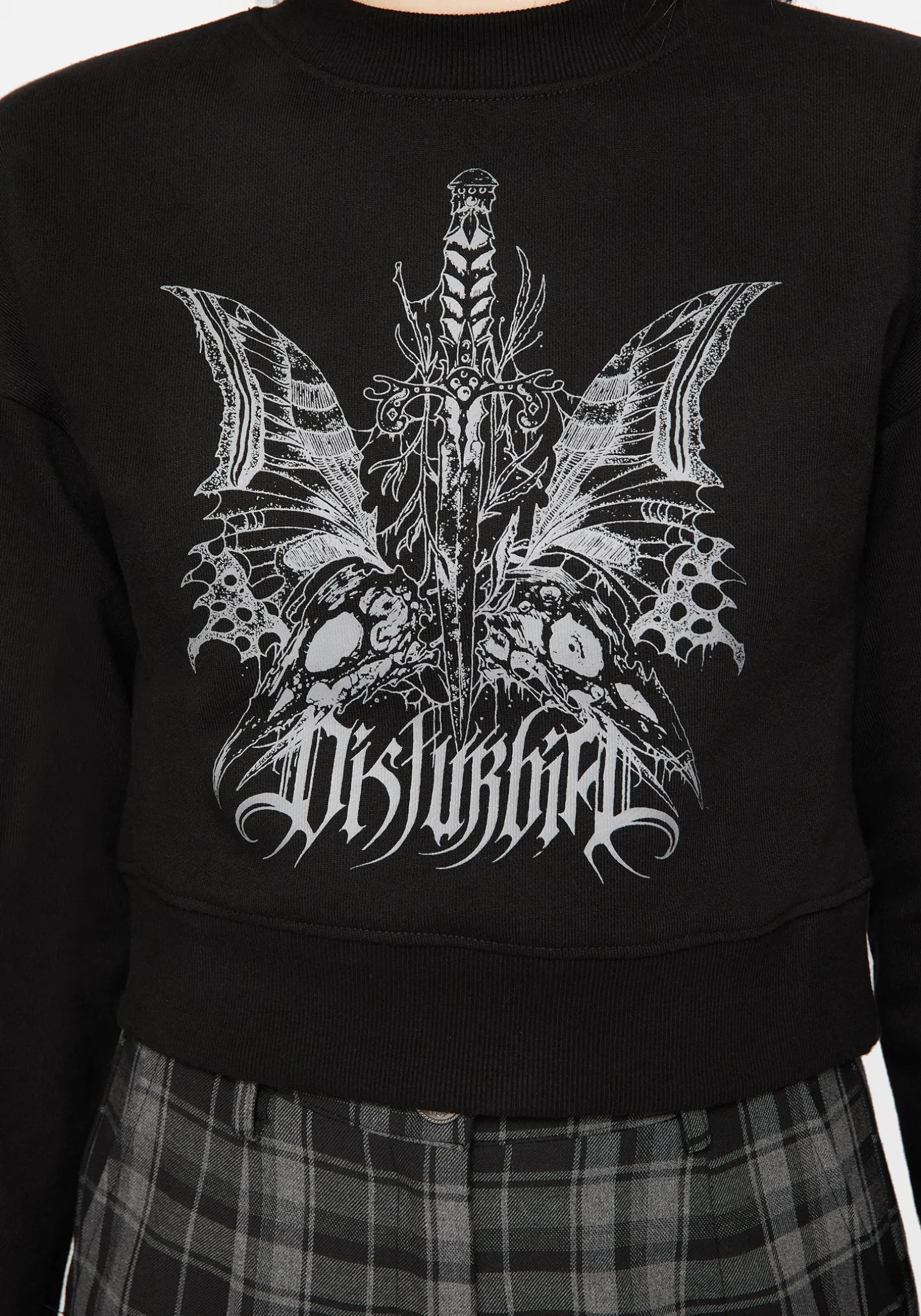 Requiem Graphic Print Crew Neck Crop Sweatshirt
