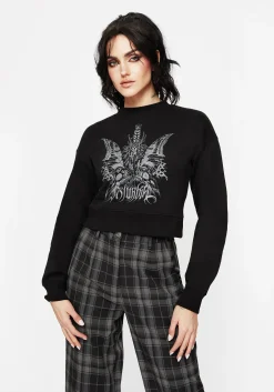 Requiem Graphic Print Crew Neck Crop Sweatshirt