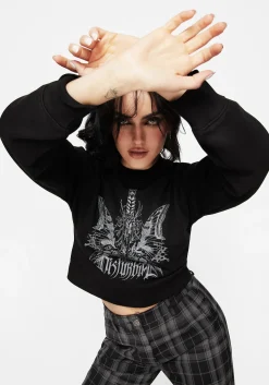 Requiem Graphic Print Crew Neck Crop Sweatshirt