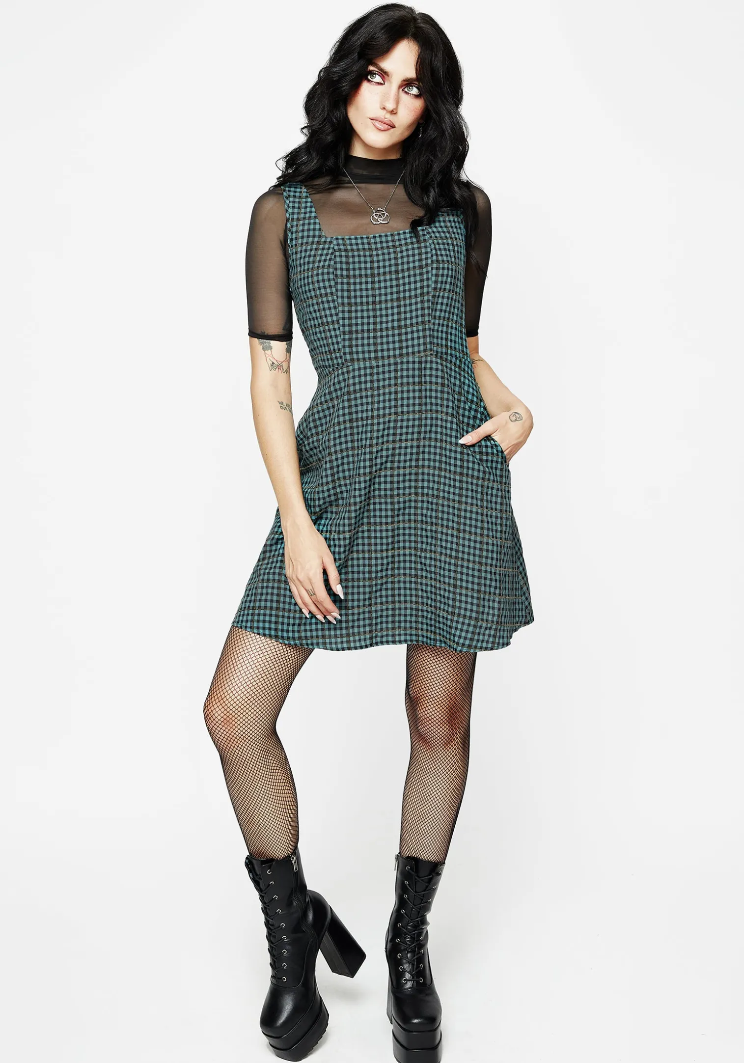 Restless Check Mini Apron Dress