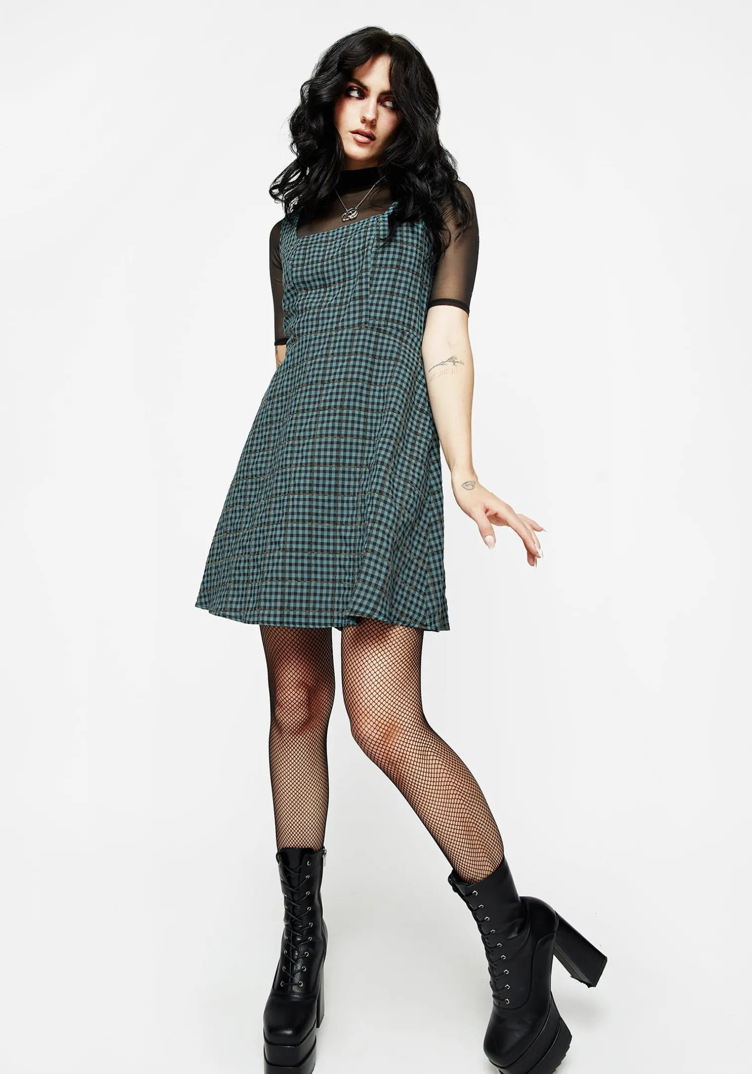 Restless Check Mini Apron Dress