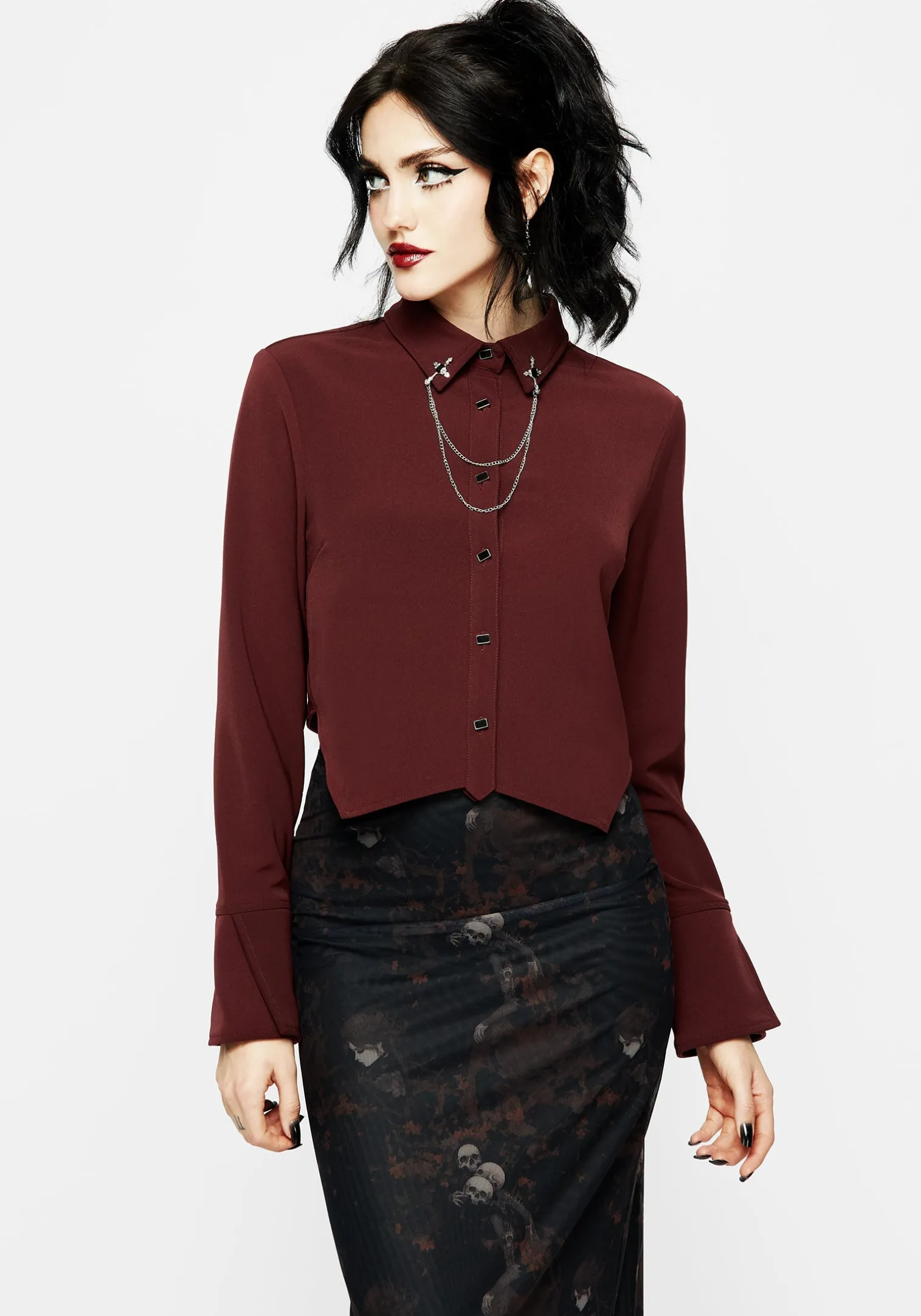 Resurrection Cross Chain Collared Crop Shirt