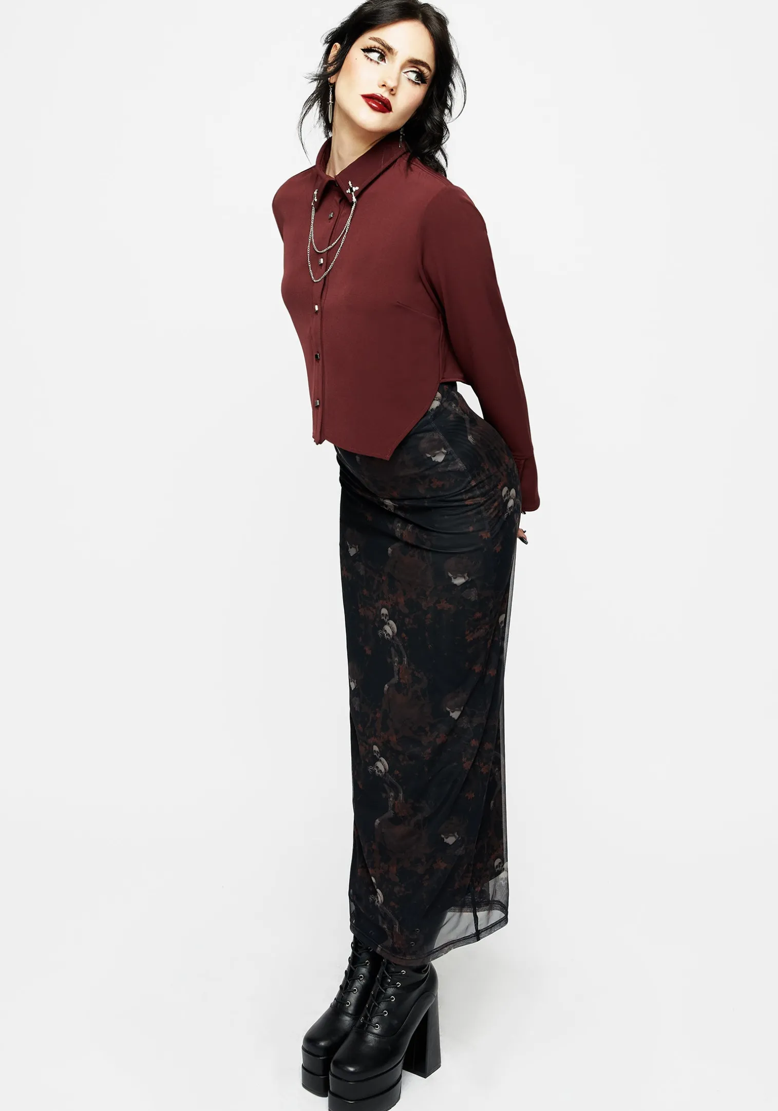 Resurrection Cross Chain Collared Crop Shirt