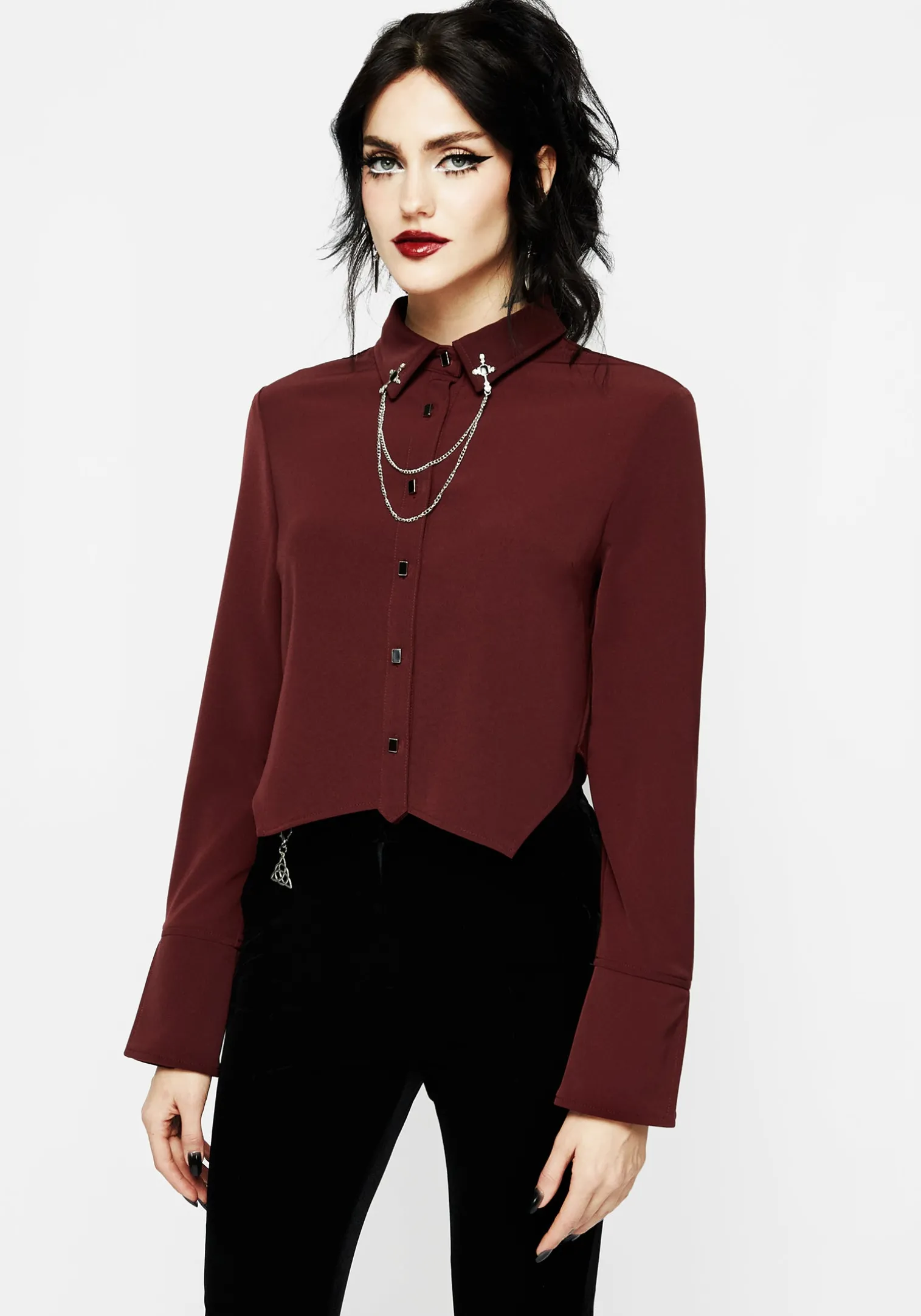 Resurrection Cross Chain Collared Crop Shirt