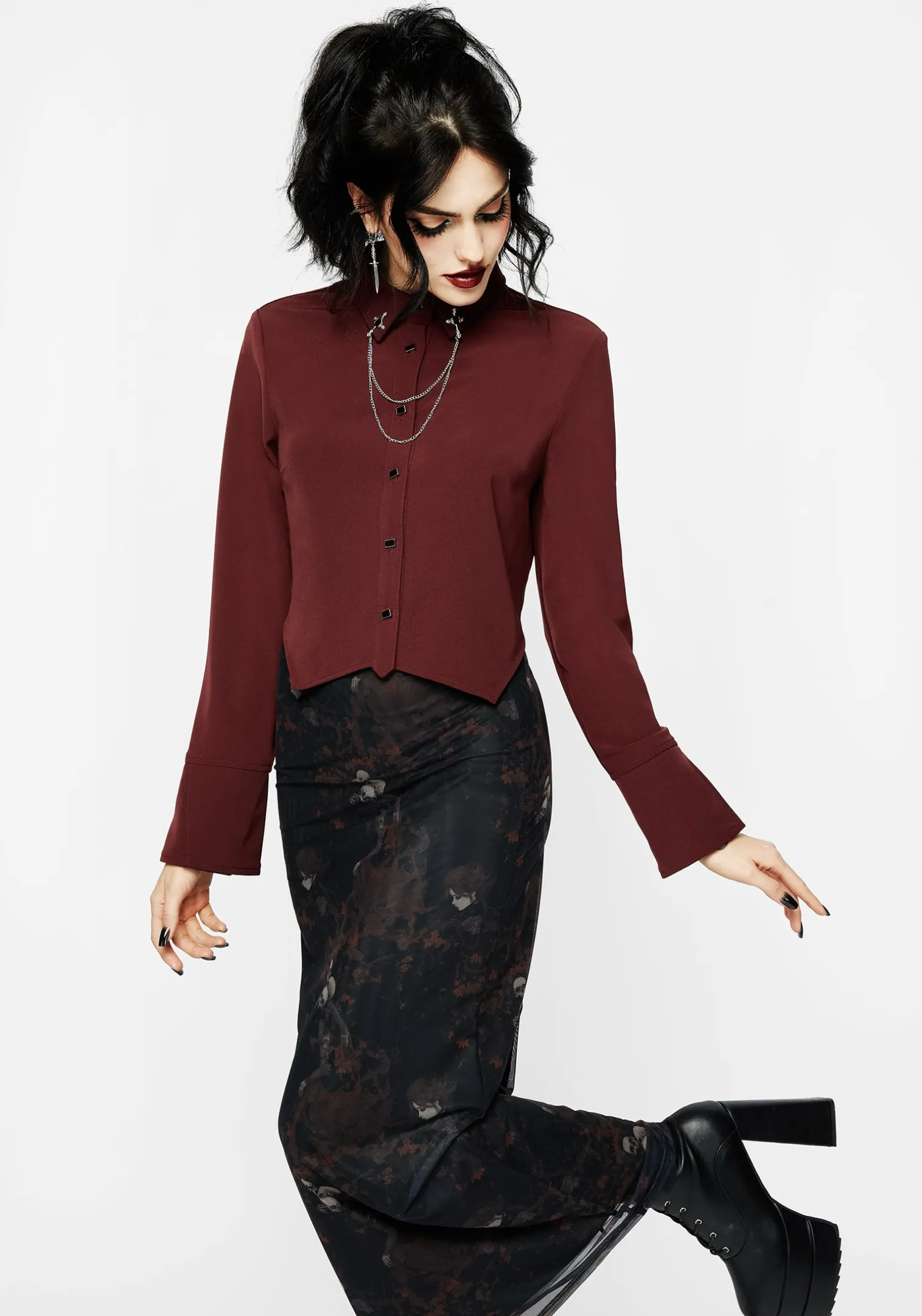 Resurrection Cross Chain Collared Crop Shirt