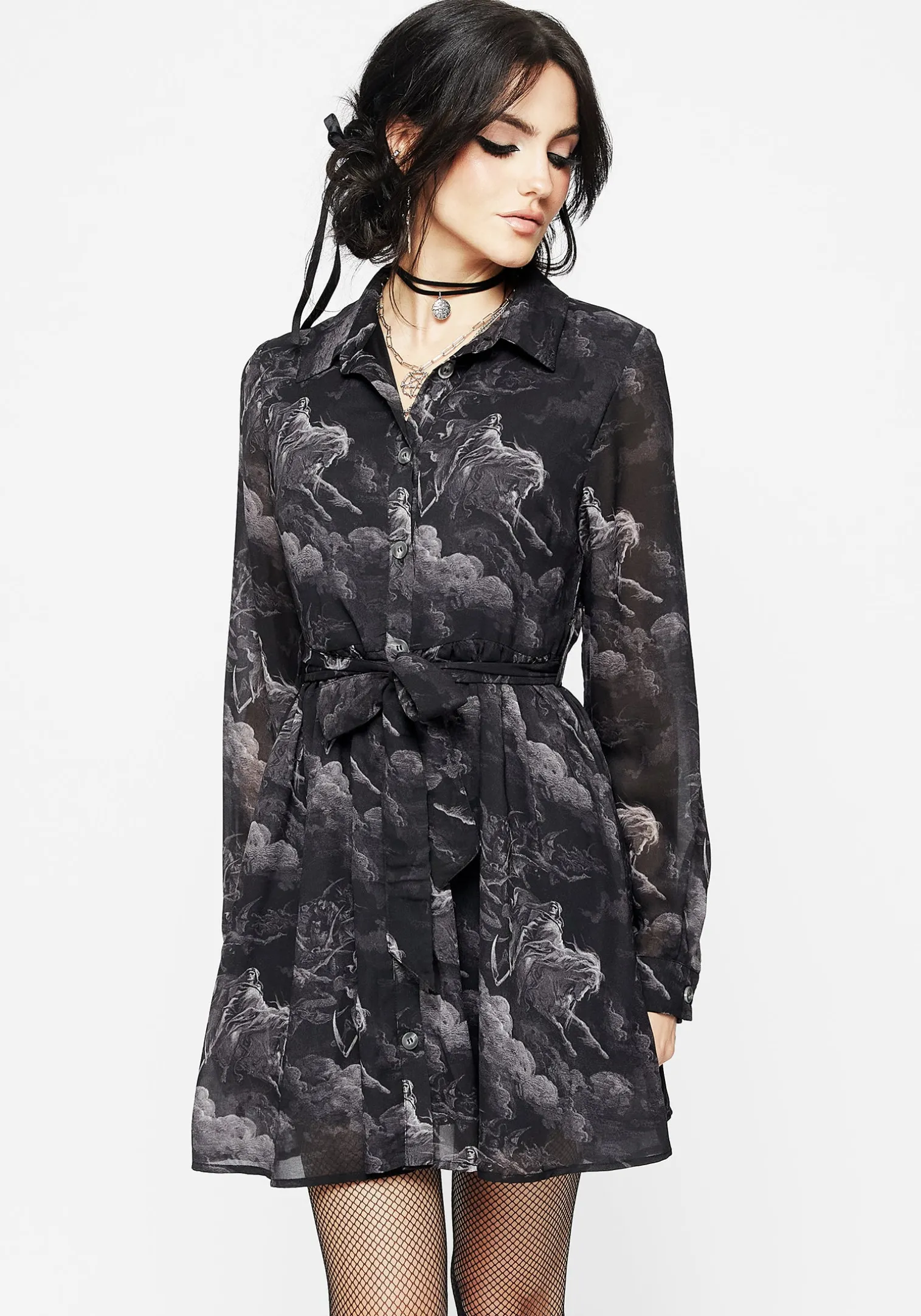 Revelation Chiffon Mini Shirt Dress