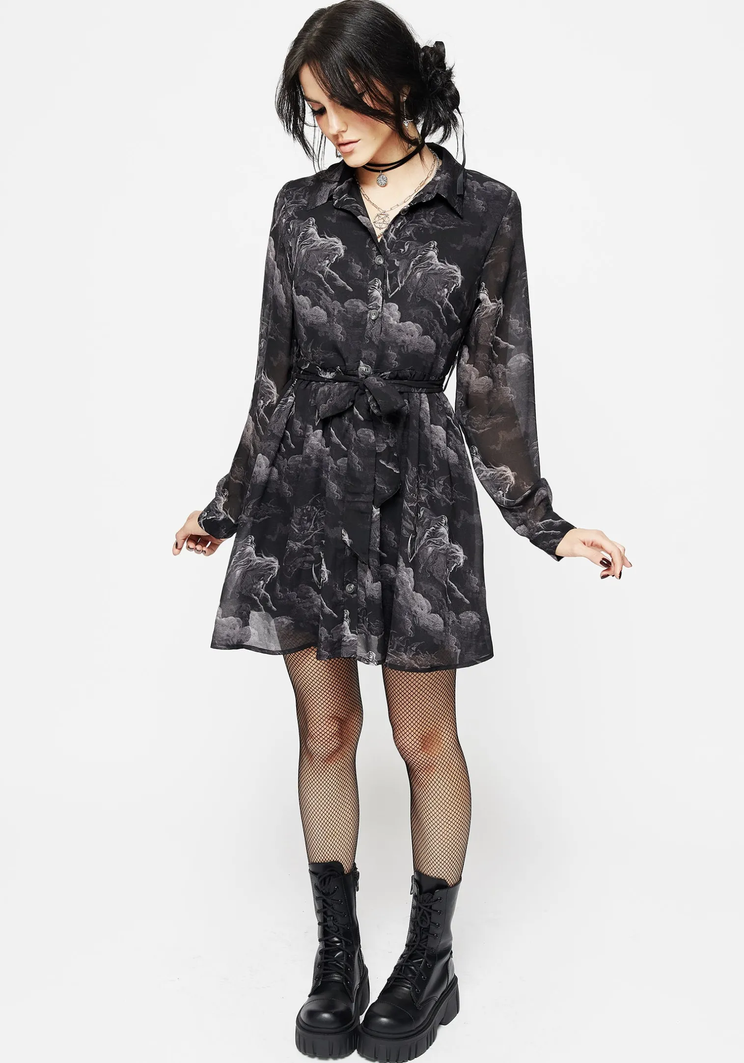 Revelation Chiffon Mini Shirt Dress