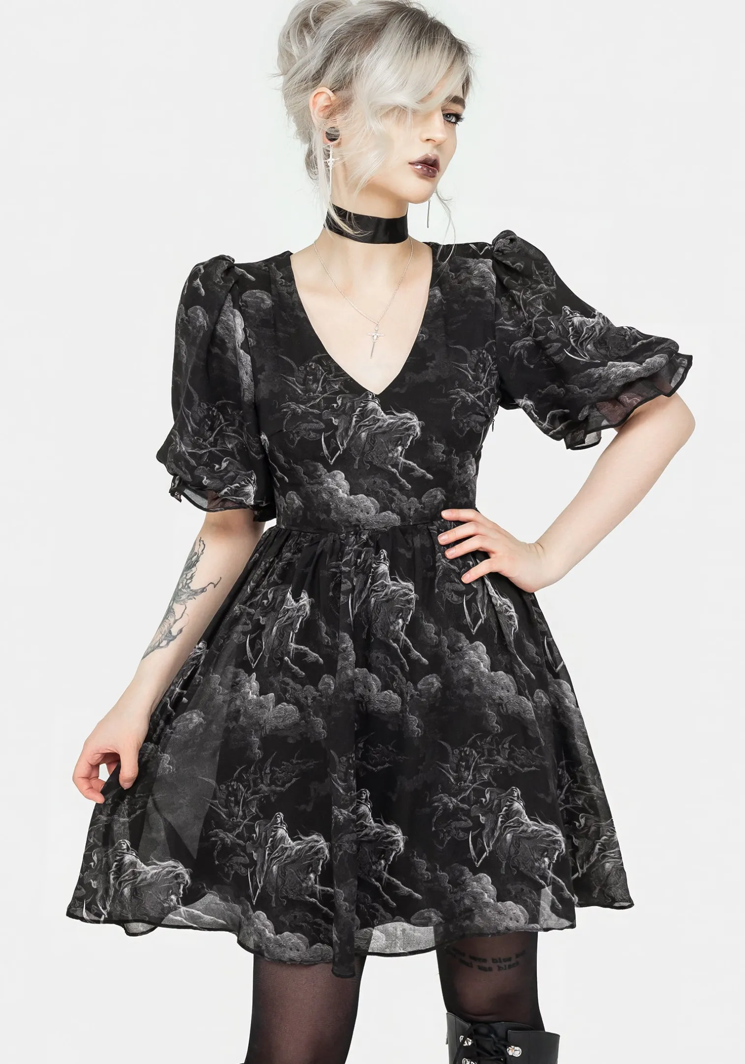 Revelation Chiffon Puff Sleeve Mini Dress