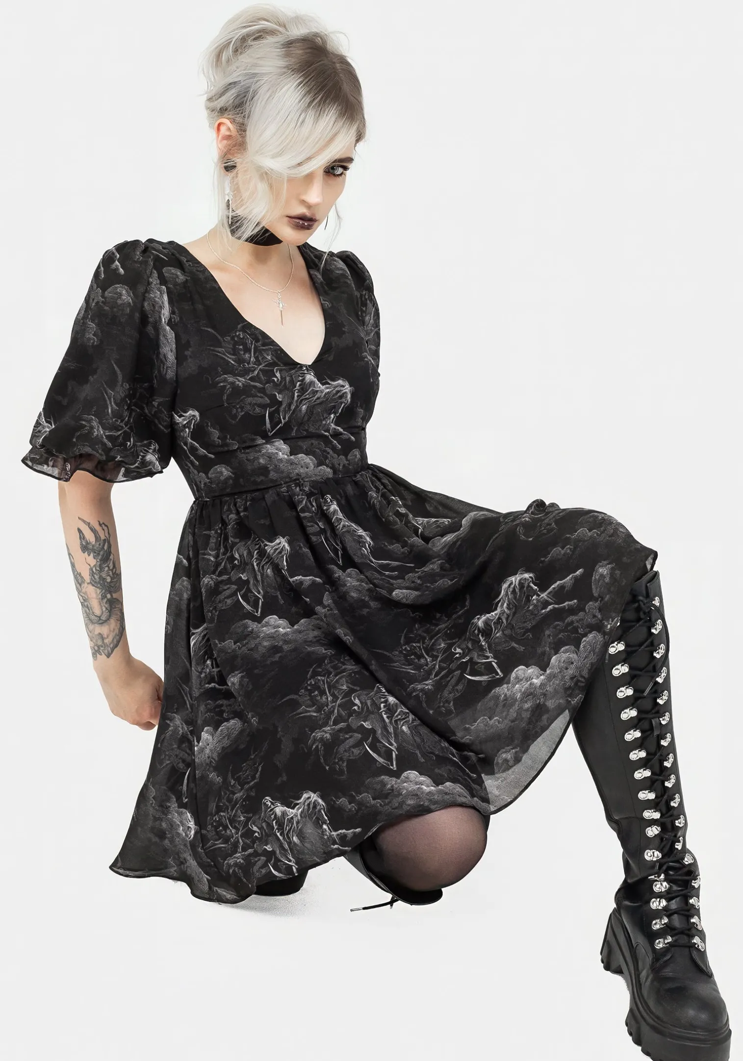 Revelation Chiffon Puff Sleeve Mini Dress