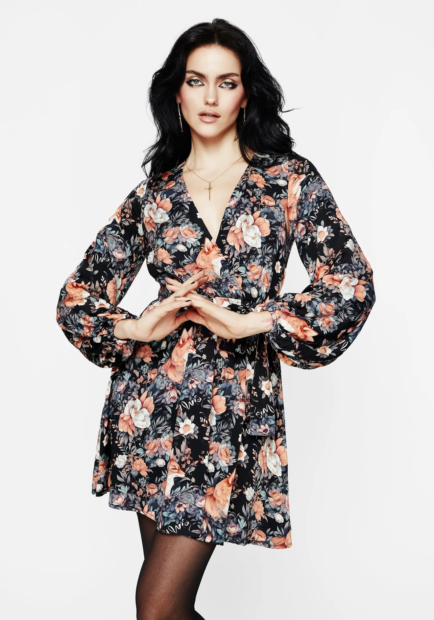 Reynard Fox Floral Mini Wrap Dress