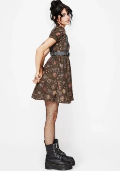 Rhea Cotton Blend Moth and Moon Print Mini Smock Dress