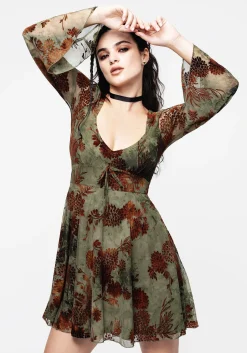 Rosaleigh Flock Velour Mesh Flare Sleeve Mini Dress
