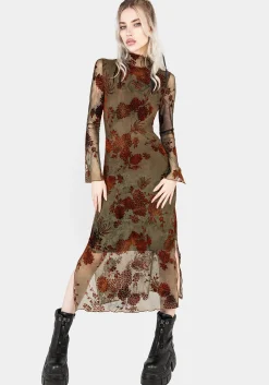 Rosaleigh Flock Velour Mesh Midaxi Dress