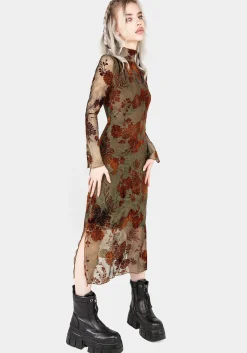 Rosaleigh Flock Velour Mesh Midaxi Dress