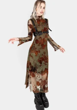 Rosaleigh Flock Velour Mesh Midaxi Dress
