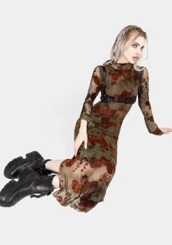 Rosaleigh Flock Velour Mesh Midaxi Dress