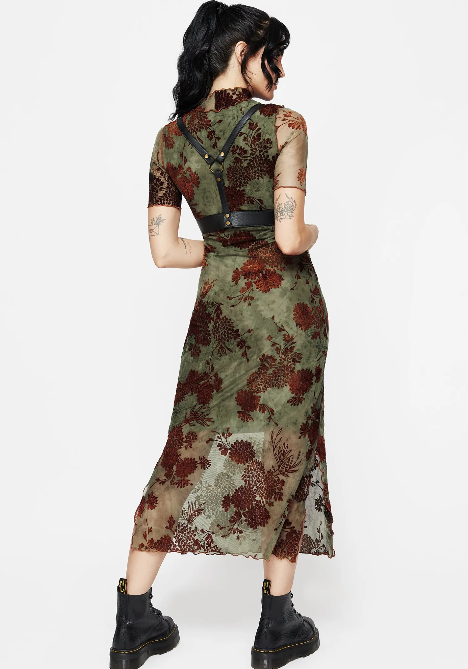 Rosaleigh Flock Velour Mesh Short Sleeved Midaxi Dress