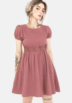 Rosamoth Applique Trim Cotton Mini Smock Dress