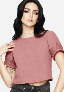 Rosamoth Applique Trim Cotton Short Sleeve Top