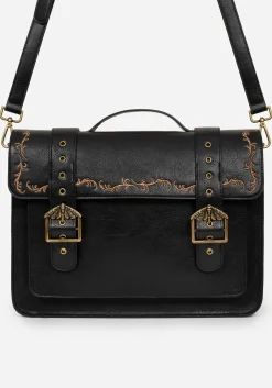Rosamoth Buckle Vine Embroidered Satchel Bag - Black