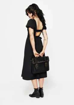 Rosamoth Buckle Vine Embroidered Satchel Bag - Black