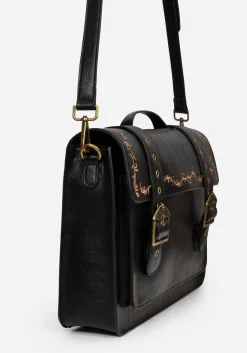 Rosamoth Buckle Vine Embroidered Satchel Bag - Black