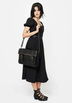 Rosamoth Buckle Vine Embroidered Satchel Bag - Black