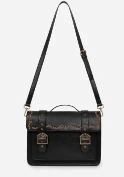 Rosamoth Buckle Vine Embroidered Satchel Bag - Black