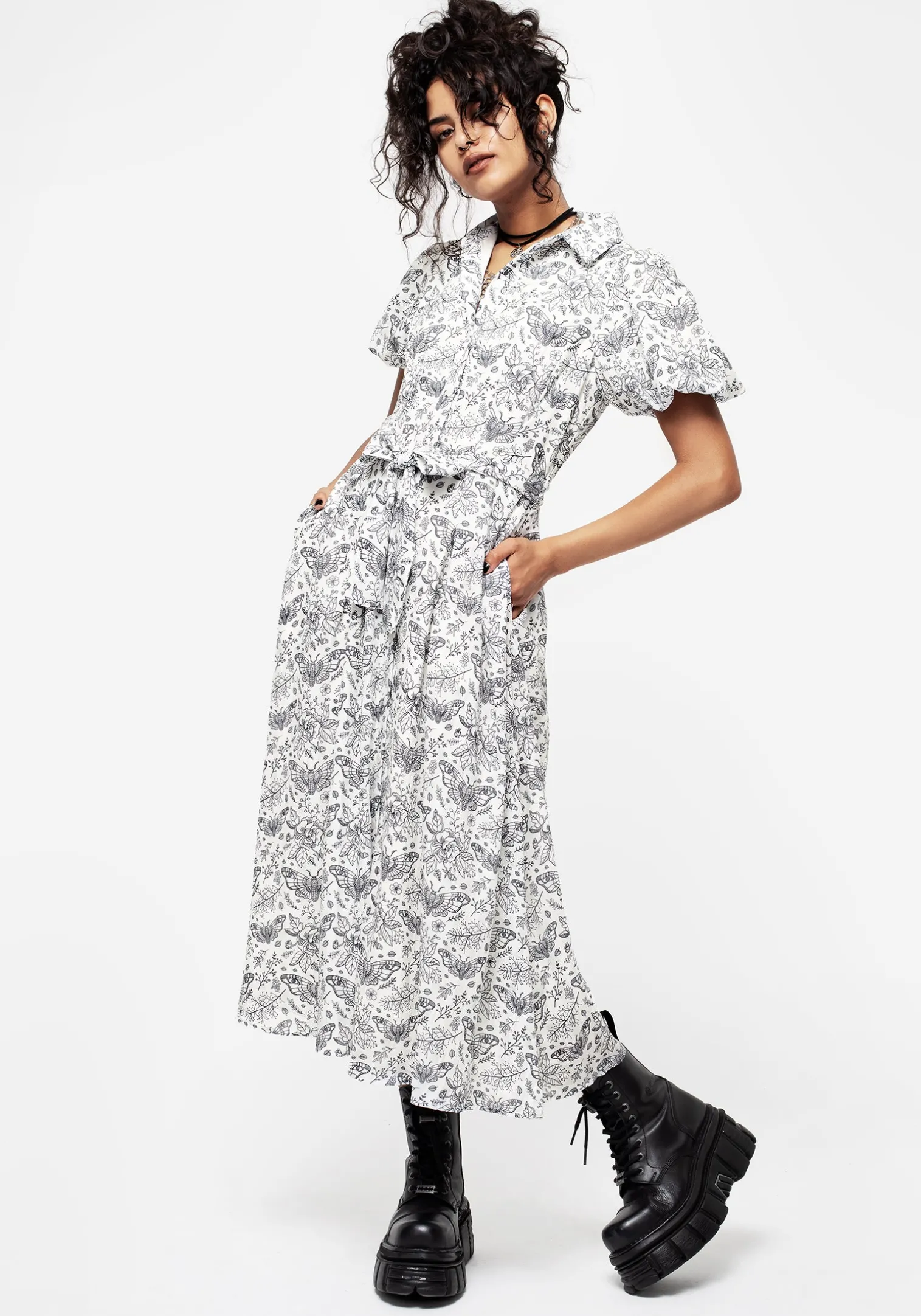 Rosamoth Chiffon Midi Shirt Dress - White