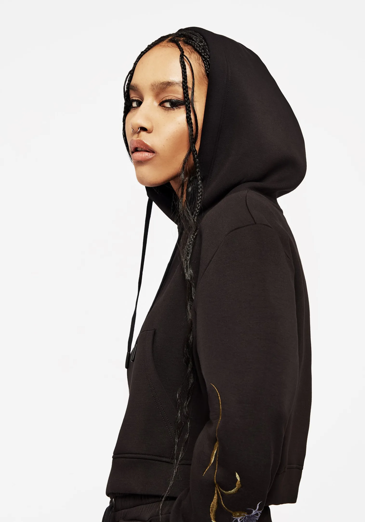 Rosanella Floral Embroidered Crop Hoody