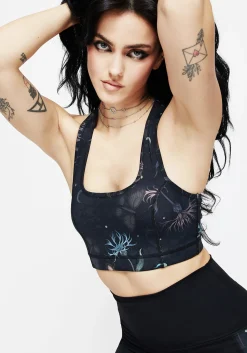 Rosanella Floral Fairy Print Racerback Athleisure Sports Bra