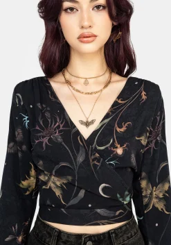 Rosanella Floral Print Flare Sleeve Wrap Top