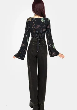 Rosanella Floral Print Flare Sleeve Wrap Top