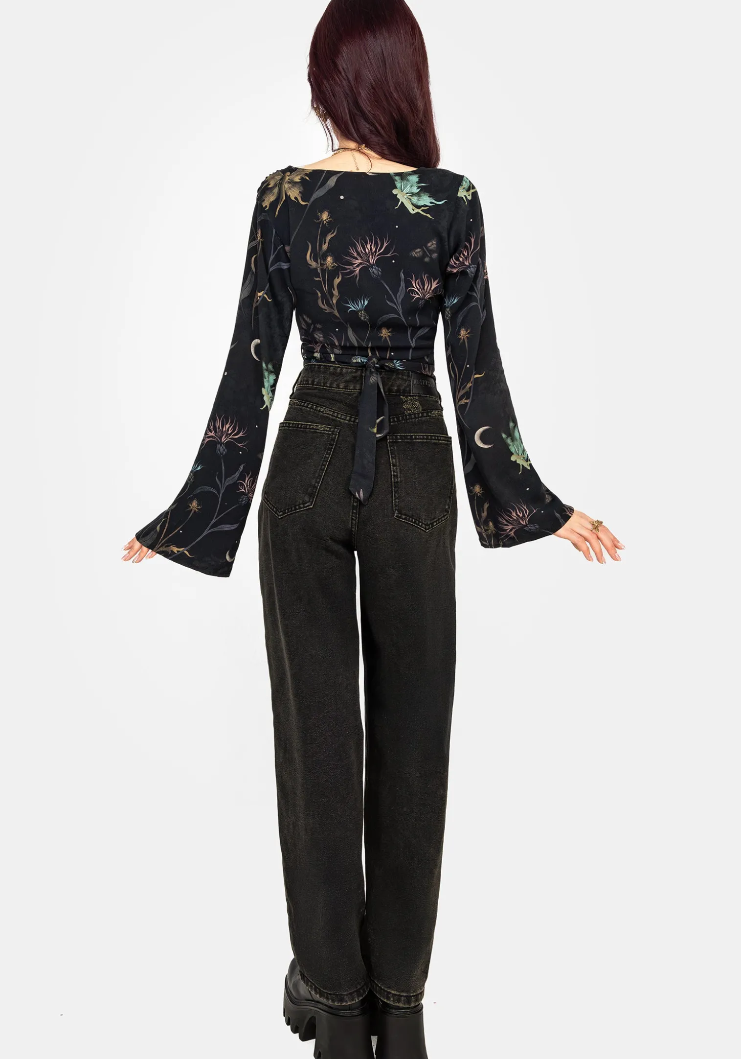 Rosanella Floral Print Flare Sleeve Wrap Top