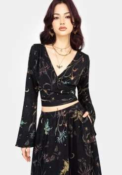 Rosanella Floral Print Flare Sleeve Wrap Top
