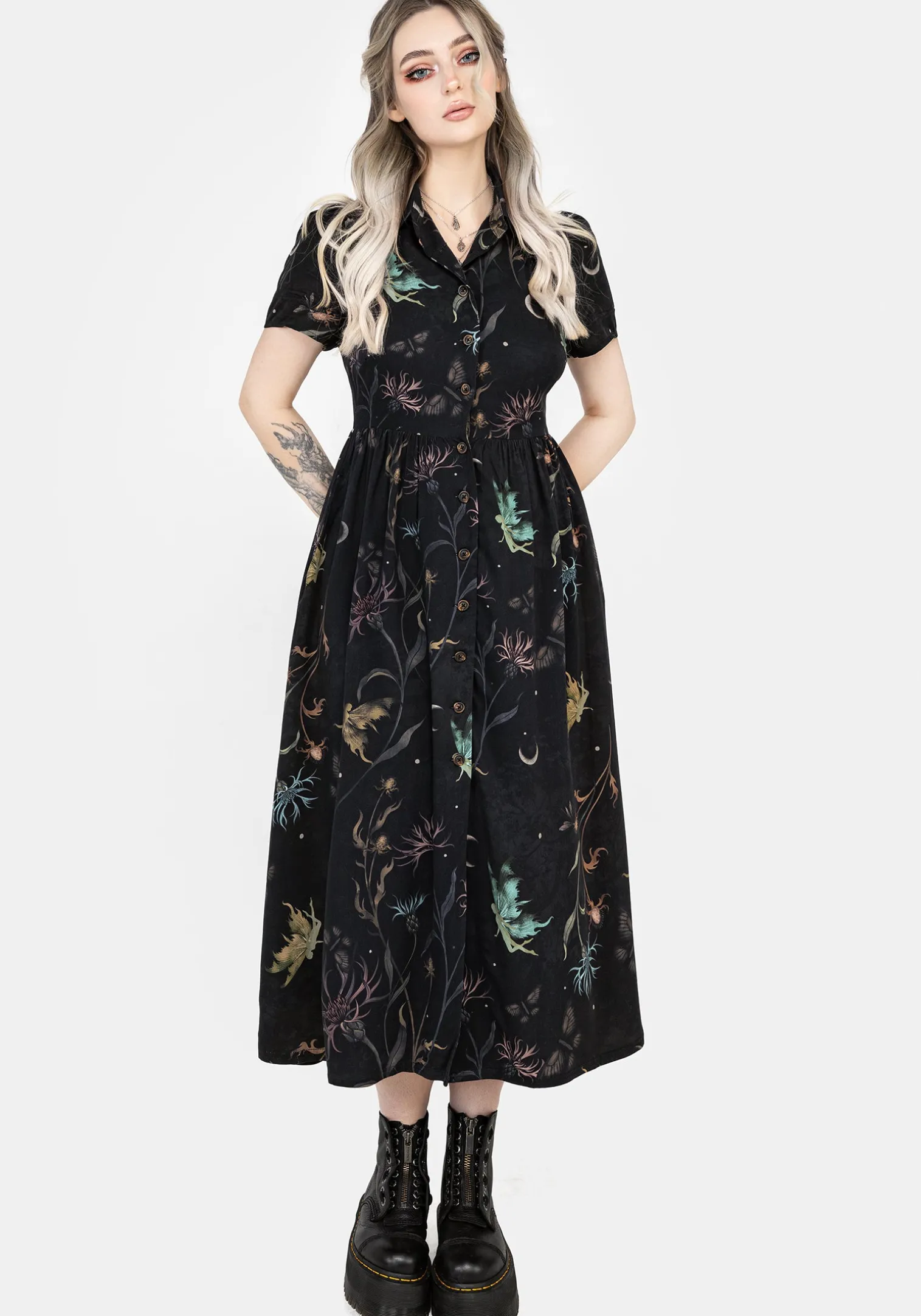 Rosanella Floral Print Midi Shirt Dress