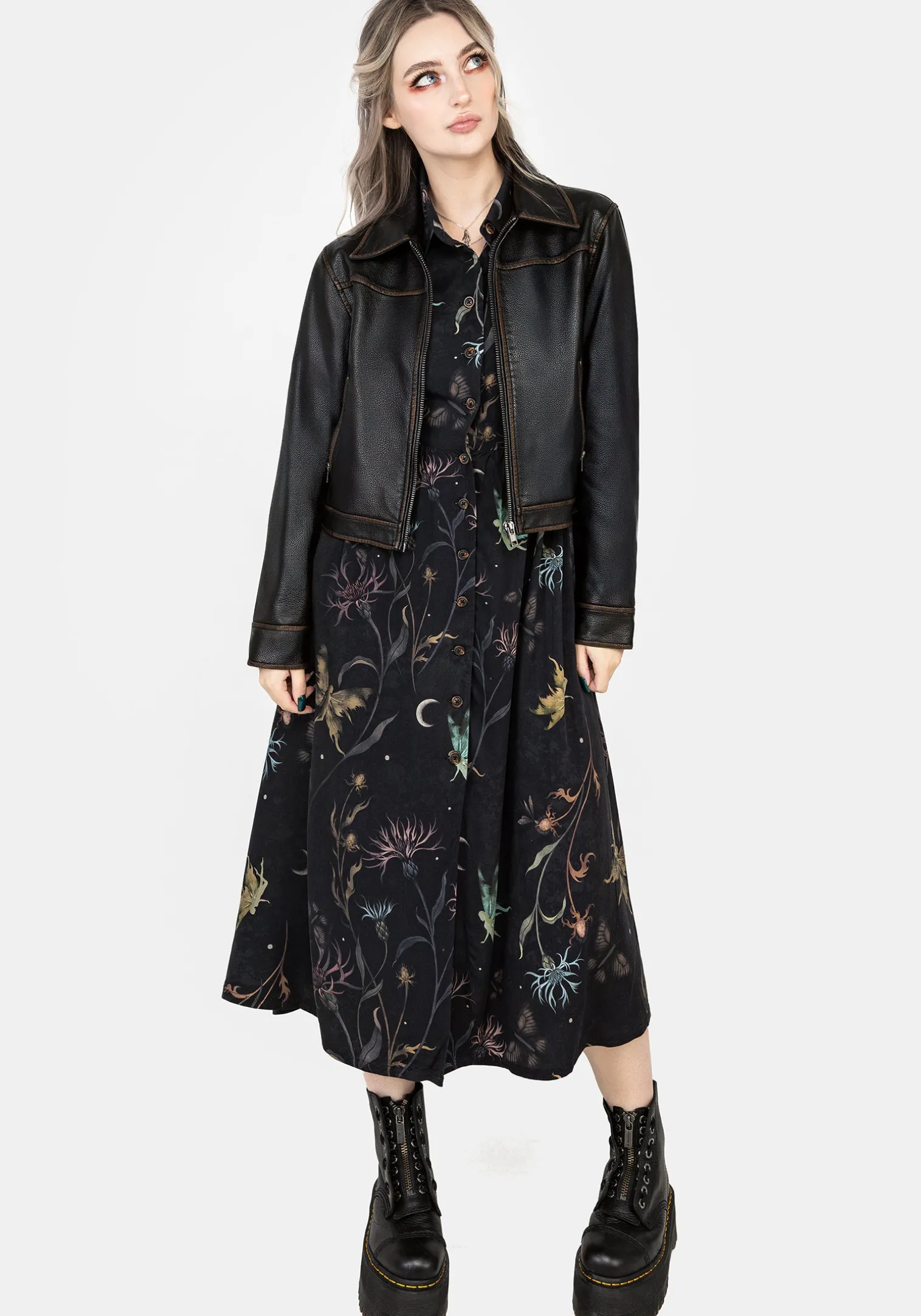 Rosanella Floral Print Midi Shirt Dress