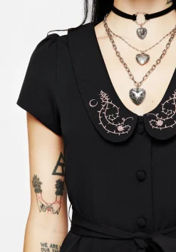 Rosethorn Embroidered Collar Mini Shirt Dress