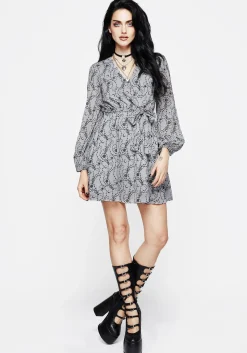 Rosethorn Flocked Velour Chiffon Faux Wrap Mini Dress - Blue