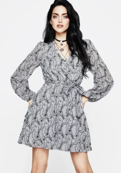 Rosethorn Flocked Velour Chiffon Faux Wrap Mini Dress - Blue