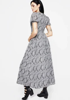 Rosethorn Flocked Velour Puff Sleeve Midaxi Dress - Blue